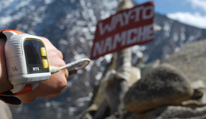 On the way to Namche wearing our MTS kit
